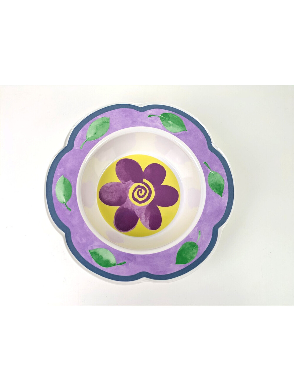 Vintage Purple Flower Melamine Snack Bowl Gibson 8* Yellow Green Leaves Floral